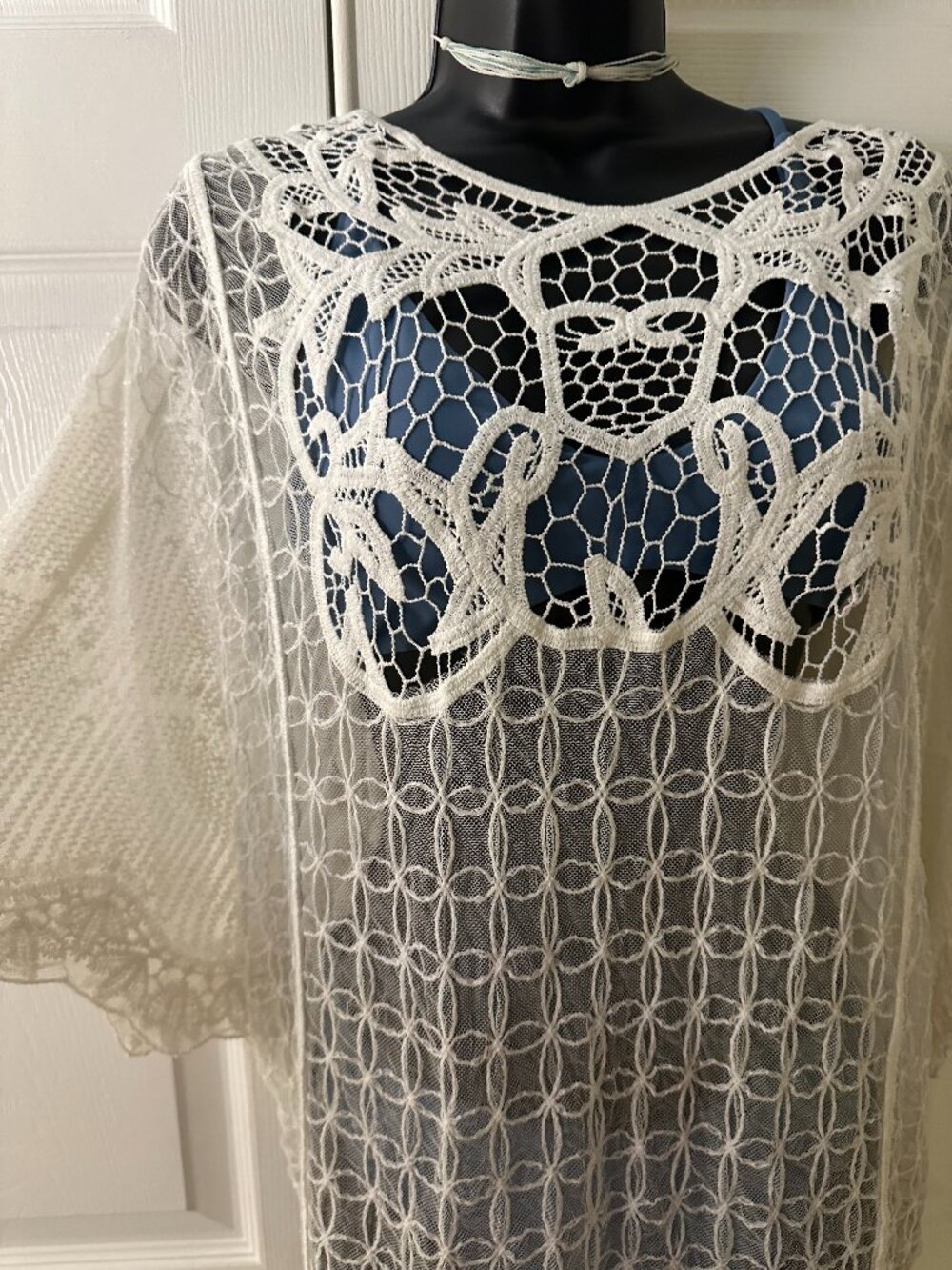 NWT Cupshe Cream Floral Lace Maxi Cover-Up | Boho Crochet Beach Tunic | L
